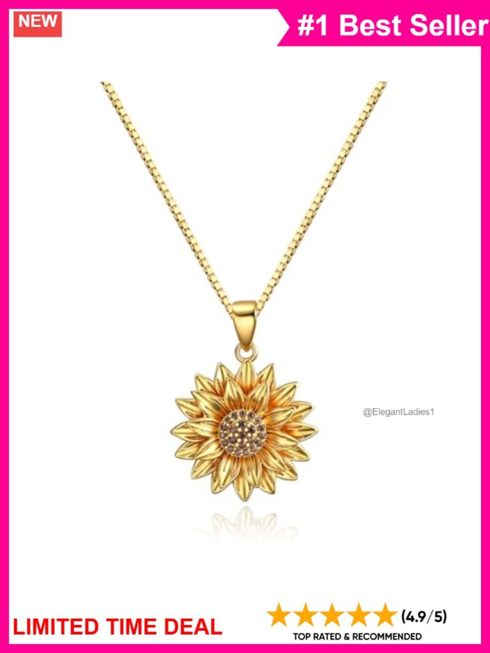 Gold Plated Sunflower Pendant Necklace 0.78" Elegant Floral Jewelry Gift for